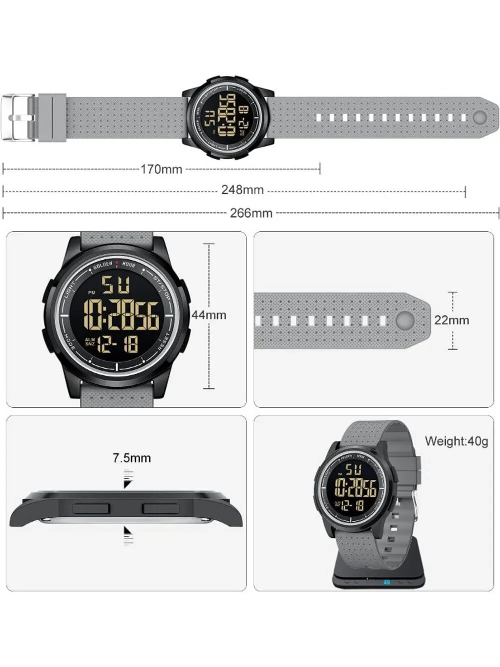 Men's Grey Rubber Strap Ultra-Thin Minimalist Solid Waterproof Digital Watch